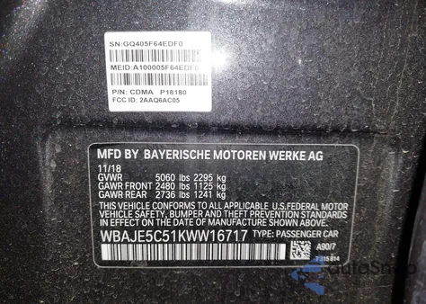 2019 BMW 540I z USA, uszkodzony, nr VIN WBAJE5C51KWW16717